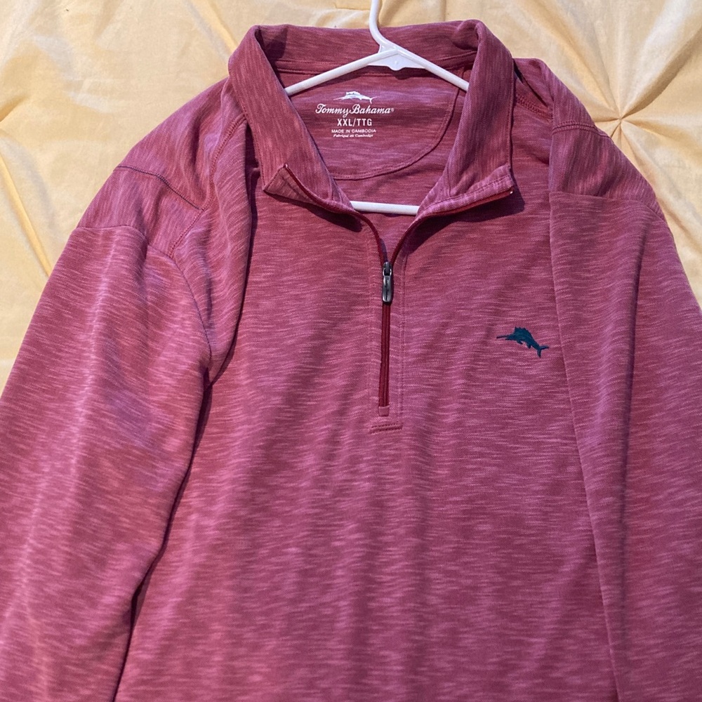 Tommy Bahama Men's Heathered Wine Quarter-Zip Pullover - Picture 5 of 7